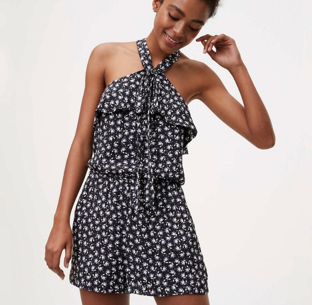 Ann Taylor LOFT Floral Tie Front Romper sz S